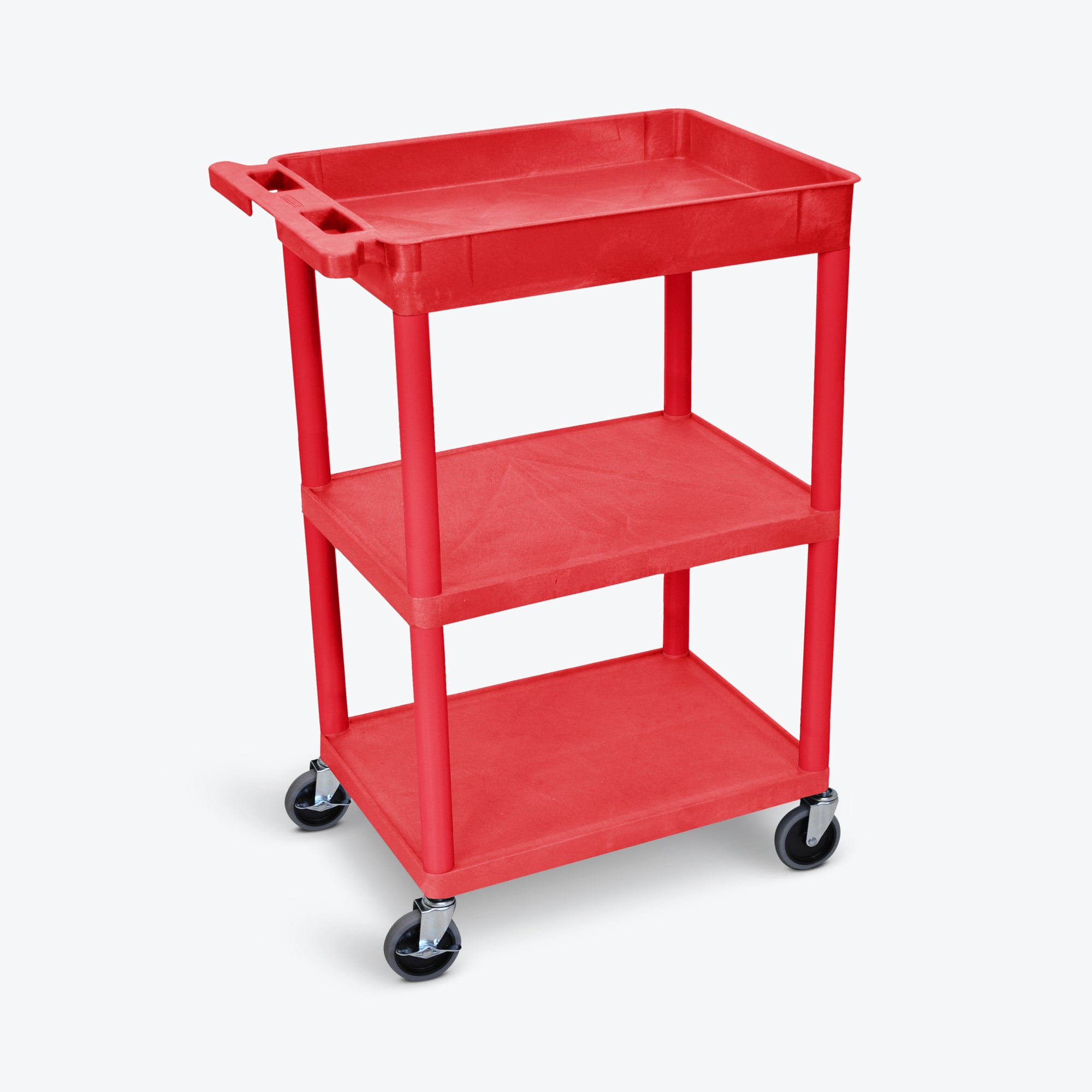 Luxor 24" x 18" 3-Shelf Tub Cart with Tub Top, Flat Middle and Bottom (Red) - RDSTC122RD