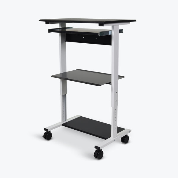 Luxor 3-Shelf Adjustable Mobile Stand-Up Workstation 29.5"W x 20"D x 34.5" to 45.5"H (Black/Silver) - STAND-WS30