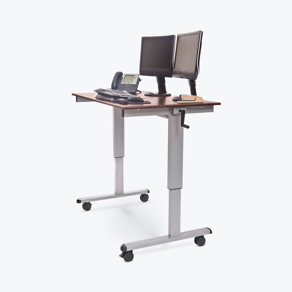 Luxor 48" Crank-Adjustable Stand-Up Desk 47.25"W x 29.5D x 29" to 42.75"H (Silver/Dark Walnut) - STANDUP-CF48-DW