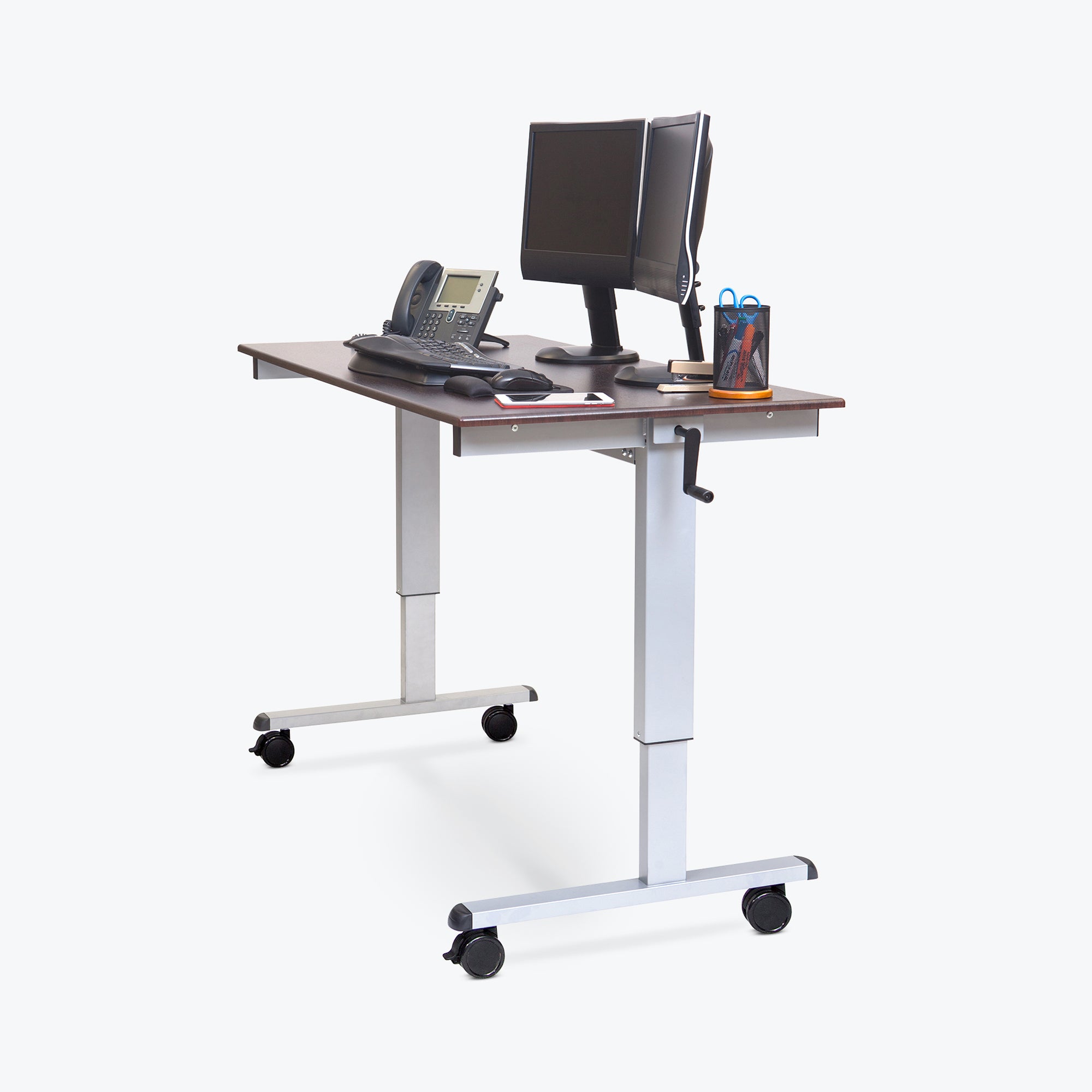 Luxor Height-Adjustable Stand-Up Desk 59"W x 29.5"D x 29"H to 42.75"H (Silver/Dark Walnut) - STANDUP-CF60-DW