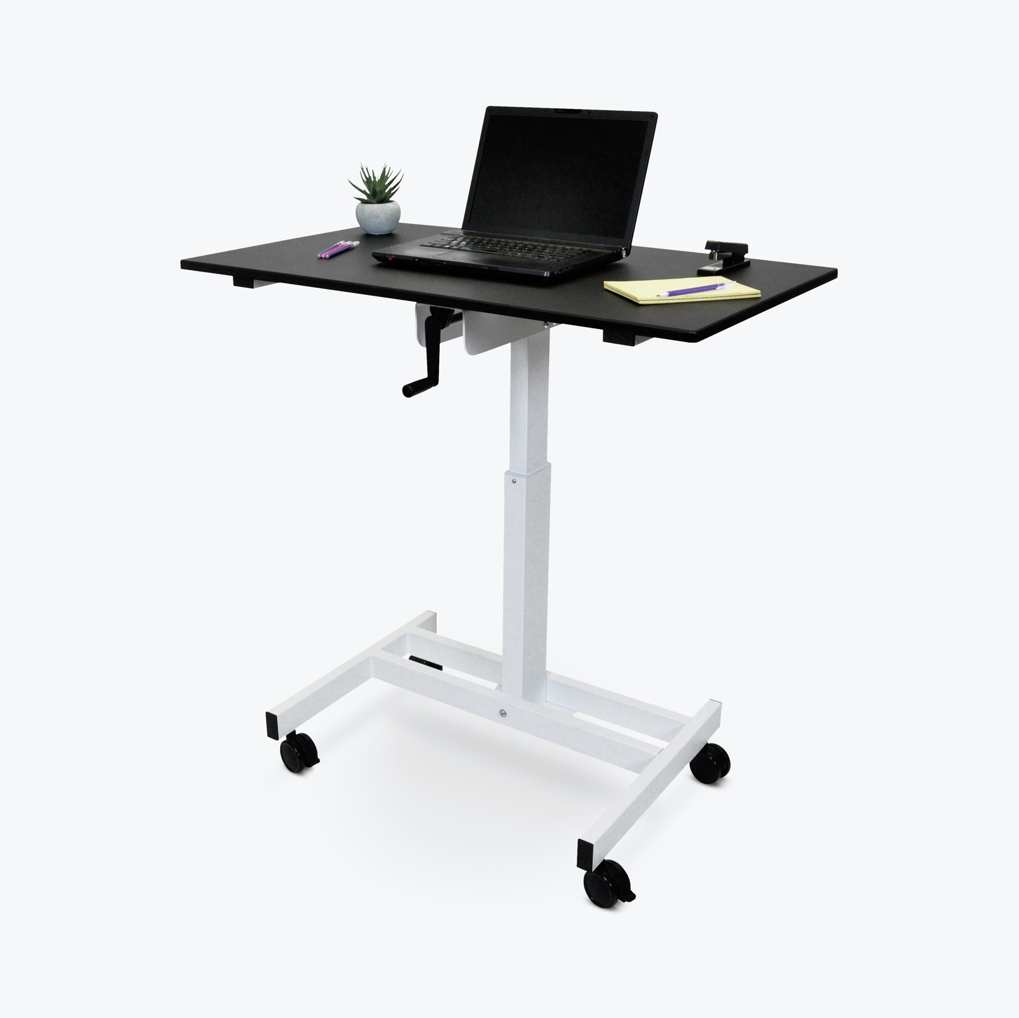 Luxor Single-Column Crank-Adjustable Stand-Up Desk 9.375"W x 23.625"D x 30" to 45.25"H (Black/White) - STANDUP-SC40-WB