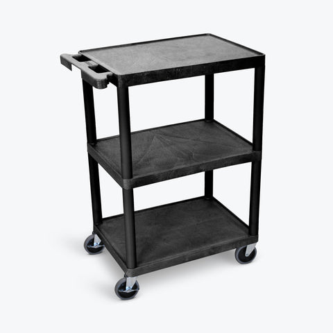 Luxor 24" x 18" 3-Flat Shelf Cart (Black) - STC222-B