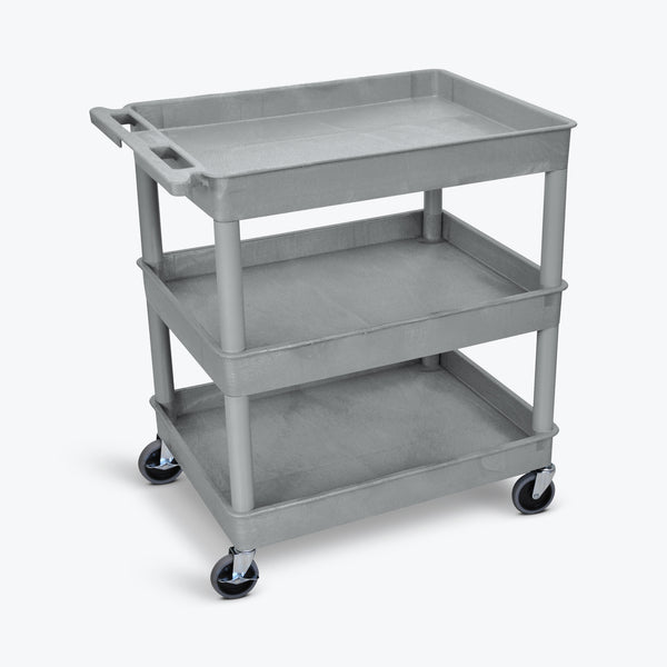Luxor 32" x 24" 3-Shelf Large Tub Cart with 4" Casters (Gray) - TC111-G