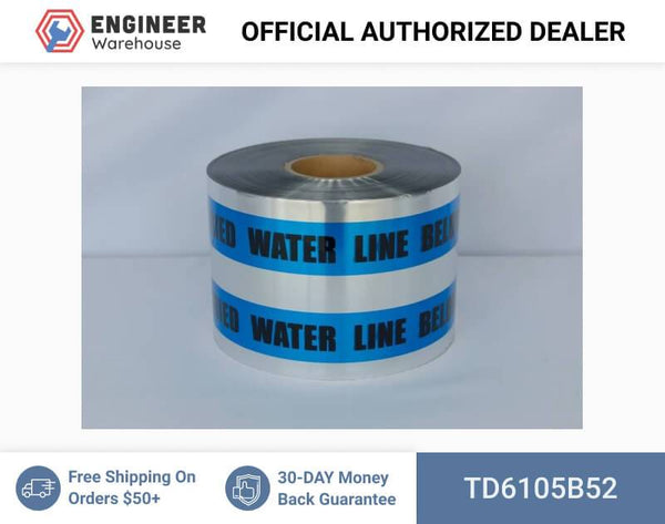 Trinity Tape Detectable Tape - Caution Buried Water Line Below - Blue - 5 Mil - 6" x 1000' - D6105B52