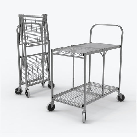 Luxor 2-Shelf Collapsible Wire Utility Cart 33.75" x 19.5" x 39.5" (Silver) - WSCC-2