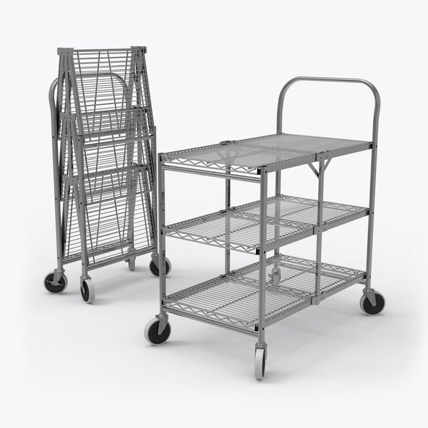 Luxor 3-Shelf Collapsible Wire Utility Cart 33.75" x 19.5" x 39.5" (Silver) - WSCC-3
