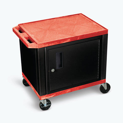 Luxor 26" 2-Shelf Tuffy AV Cart with Electric Assembly, Black Cabinet & Legs (Red Shelves) - WT26RC2E-B
