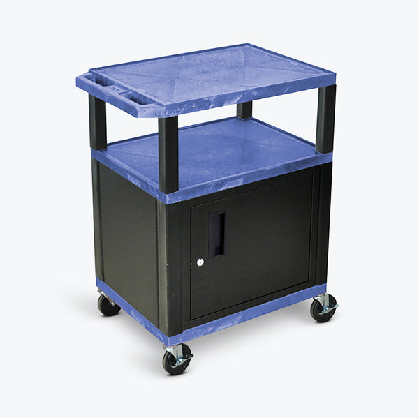 Luxor 34" 3-Shelf Tuffy AV Cart with Electric Assembly, Black Cabinet & Legs (Blue Shelves) - WT34BUC2E-B