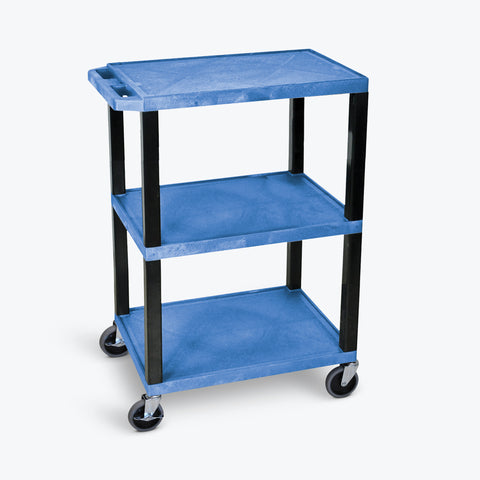 Luxor 34" 3-Shelf Tuffy Specialty Utility Cart, Black Legs (Blue Shelves) - WT34BUS