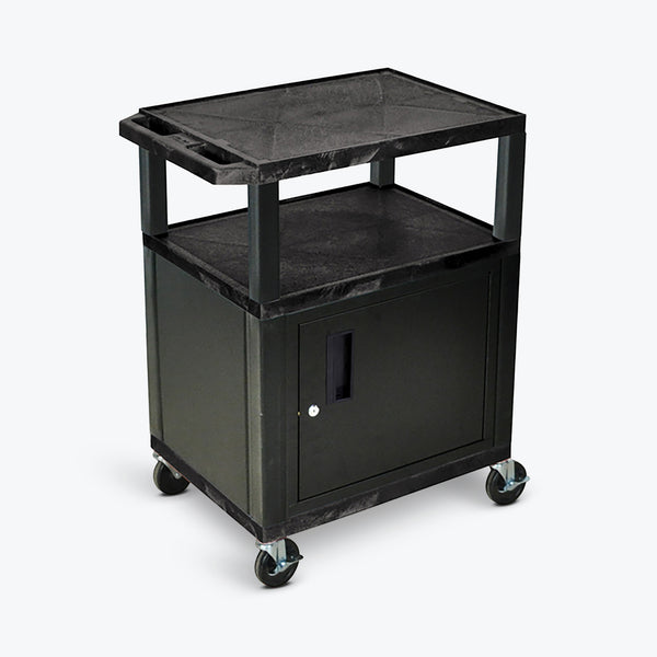 Luxor 34" 3-Shelf Tuffy AV Cart with Electric Assembly, Black Cabinet & Legs (Black Shelves) - WT34C2E