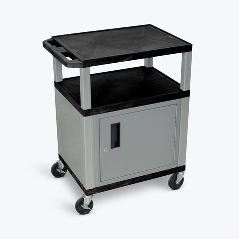 Luxor 34" 3-Shelf Tuffy AV Cart with Electric Assembly, Nickel Cabinet & Legs (Black Shelves) - WT34C4E-N