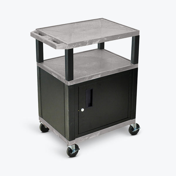 Luxor 34" 3-Shelf Tuffy AV Cart with Electric Assembly, Black Cabinet & Legs (Gray Shelves) - WT34GYC2E-B