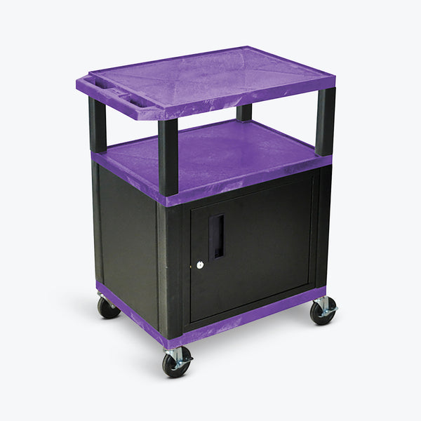 Luxor 34" 3-Shelf Tuffy AV Cart with Electric Assembly, Black Cabinet & Legs (Purple Shelves) - WT34PC2E-B