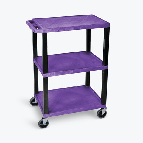 Luxor 34" 3-Shelf Tuffy Specialty Utility Cart, Black Legs (Purple Shelves) - WT34PS