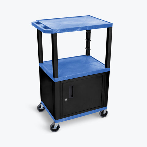 Luxor 42" 3-Shelf Tuffy AV Cart with Electric Assembly, Black Cabinet & Legs (Blue Shelves) - WT42BUC2E-B