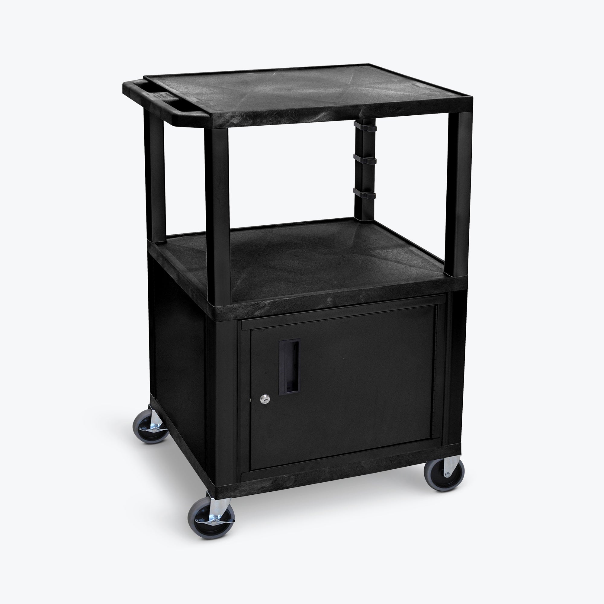 Luxor 42" 3-Shelf Tuffy AV Cart with Electric Assembly, Black Cabinet & Legs (Black Shelves) - WT42C2E