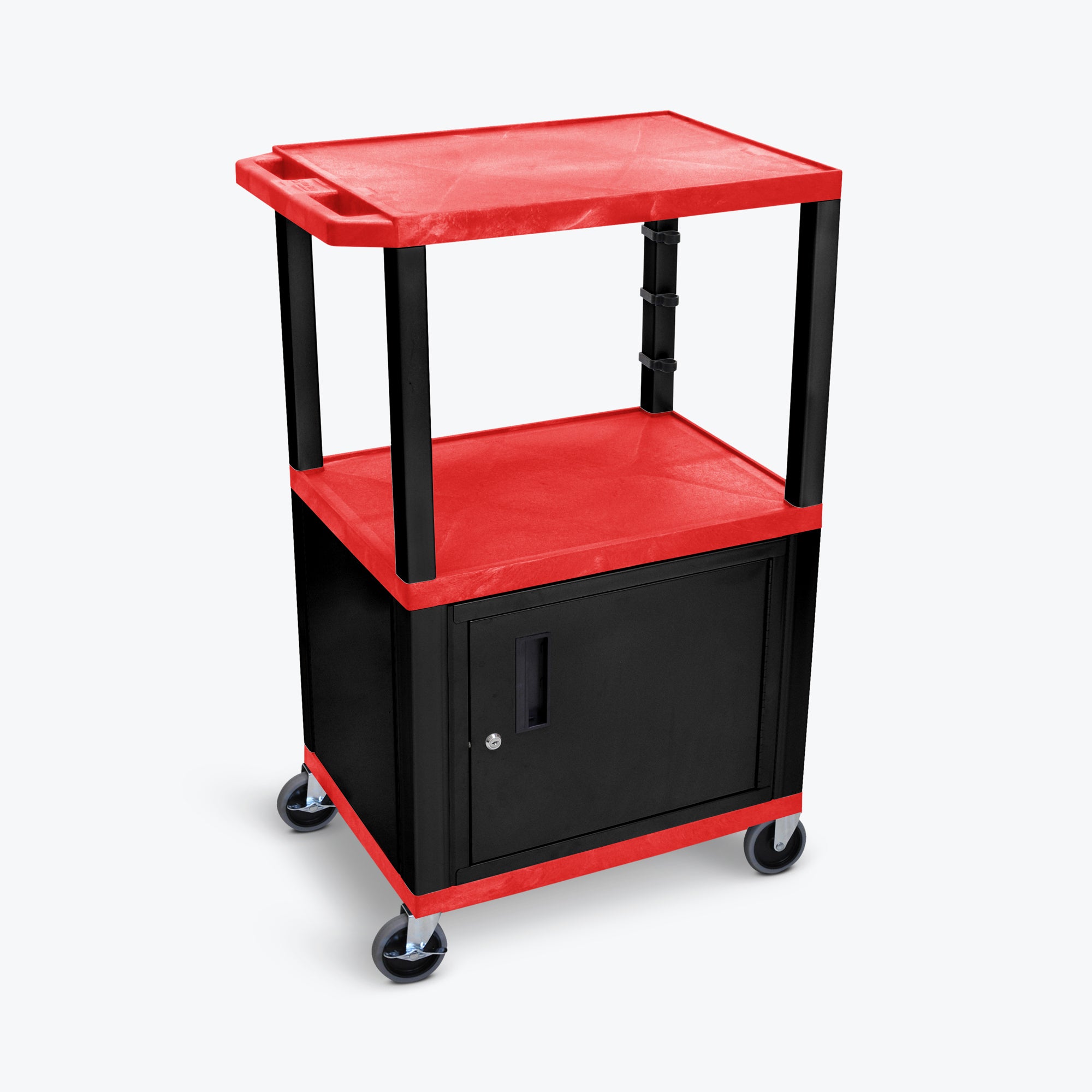 Luxor 42" 3-Shelf Tuffy AV Cart with Electric Assembly, Black Cabinet & Legs (Red Shelves) - WT42RC2E-B